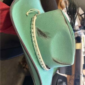 Women's Teal Felt Fedora with Crystal Band